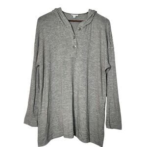 J Jill Striped Hooded Lightweight Tunic Top Grey L Women Lagenlook Casual Resort
